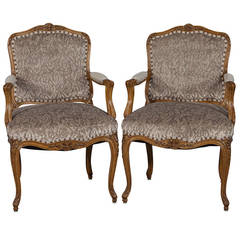 Antique Pair of Louis XV Walnut Fauteuils