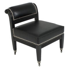 Black Lacquered Black Leather Accent Bench