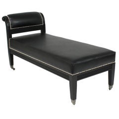 Black Lacquered Black Leather Accent Bench Chaise