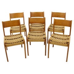 Set of 6 Art Deco 1960s Italian Teak Hand-Woven Dining Chairs