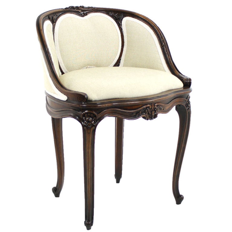 Antique French Louis XV Small Tub Upholstered Accent Chair