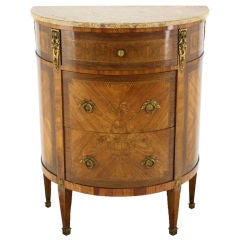 Antique Louis XVI Inlaid Marble Top Commode Chest from France