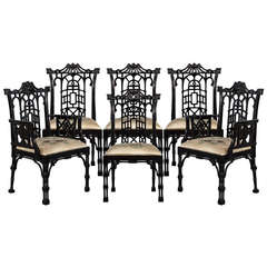 Set of Six Chinese Chippendale Chairs Restored by Carrocel