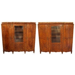 Antique Tulipwood Louis XV Marble Top Vitrine Curio Cabinets