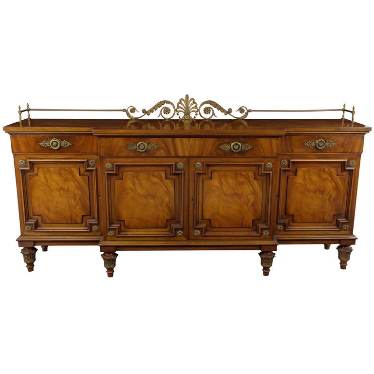 Regency Mahogany Sideboard Buffet with Brass Gallery by Karges F