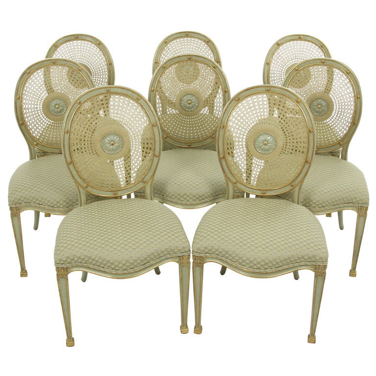 Set of 8 Hepplewhite Italian Made Cane Back Dining Chairs
