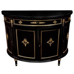 Antique Black Lacquered Gilded Demi Lune Commode Chest