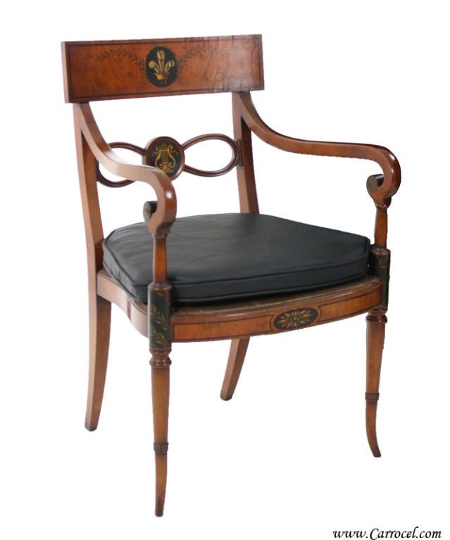 Pair of Antique Hand Painted Regency Living Room Arm Chairs