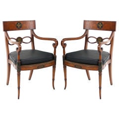 Pair of Antique Hand Painted Regency Living Room Arm Chairs