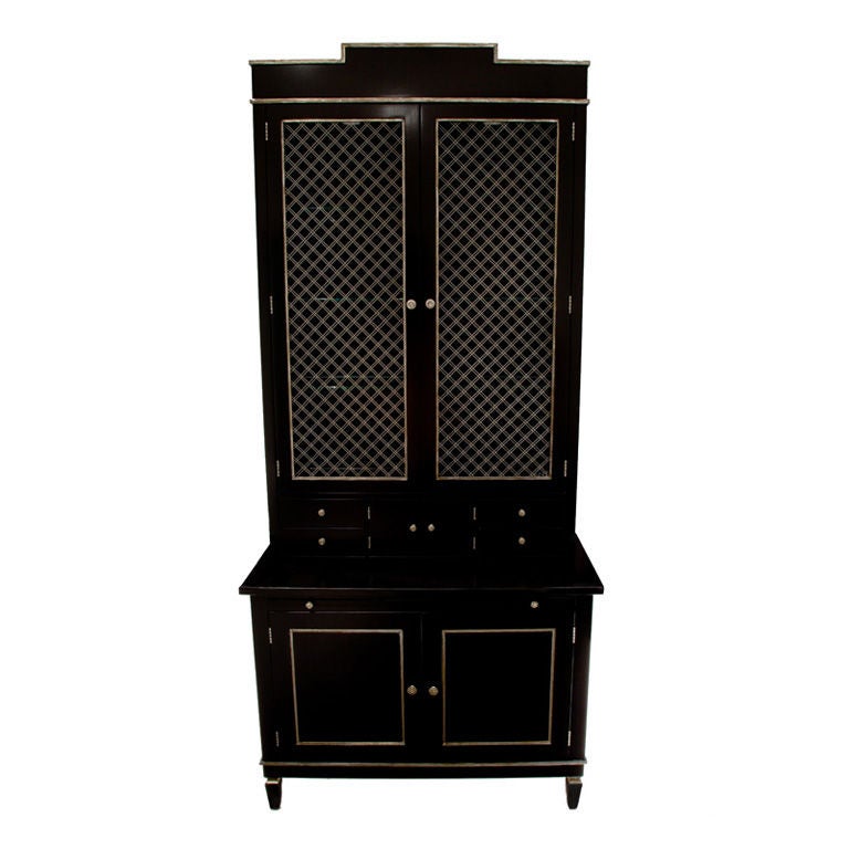 Black Lacquer Secretary Bookcase Cabinet by EJ Victor