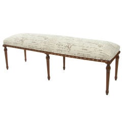 Vintage Long French Bench with Parisian Sac de Toile Upholstery