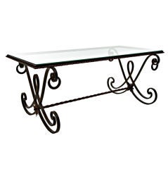 Antique Wrought Iron Glass Top Coffee Table from France