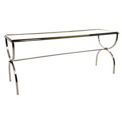 Maison Jansen Chrome Hall Console Table with Glass Top and Brass