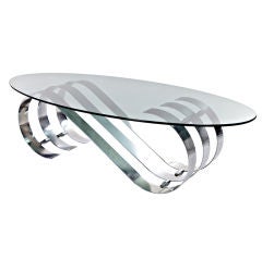 Vintage Art Deco Modern Oval Coffee Table with Metal Base from France