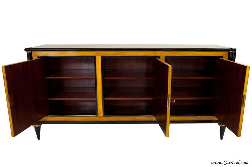 Antique Art Deco Tiger Maple Sideboard Buffet from France