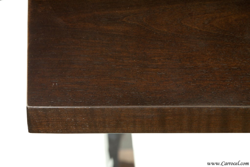 Antique Walnut Chrome Base Art Deco Desk Table from France