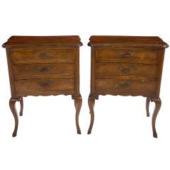 Pair of Vintage Walnut French Country End Tables Nightstands
