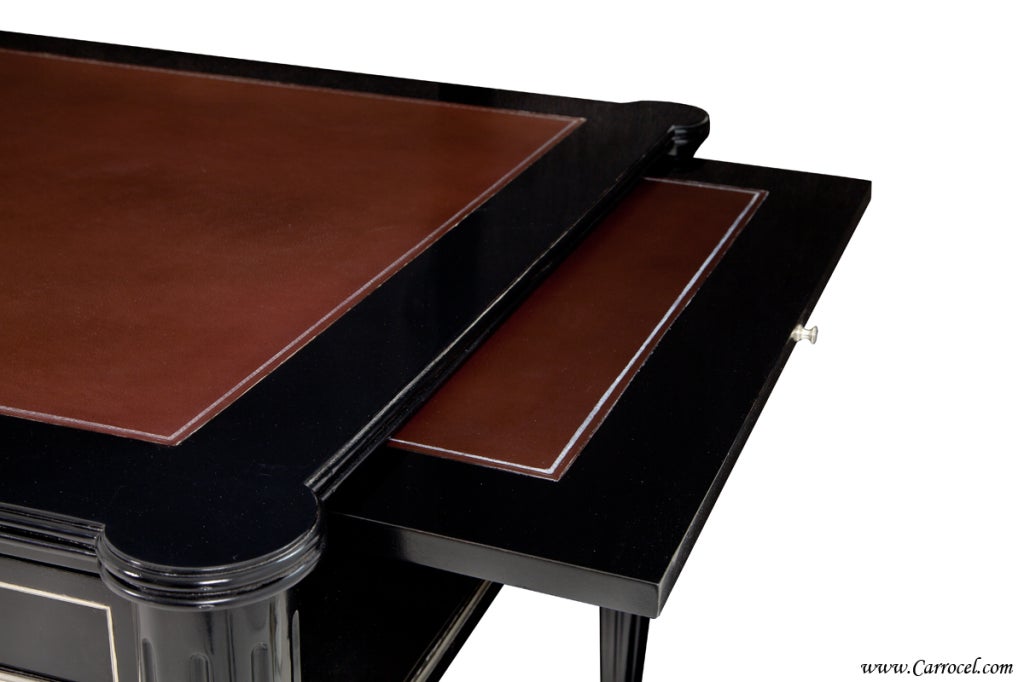 Black Lacquer Leather Top Writing Office Ralph Lauren Desk In Excellent Condition In North York, ON