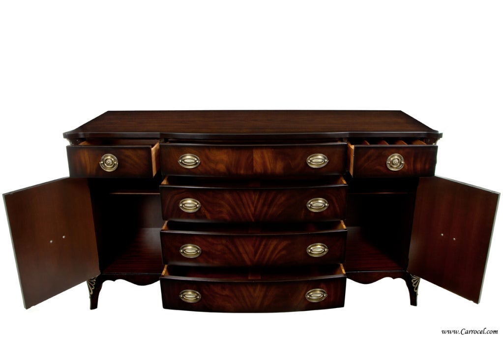 Crotch Mahogany Antique Sideboard Buffet w/ Gold Accenting