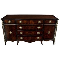 Crotch Mahogany Antique Sideboard Buffet w/ Gold Accenting