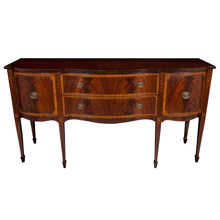 Federal Style Crotch Mahogany Inlaid Antique Sideboard Buffet