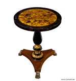 Gilded Tortoise Shell Top Pedestal Console Round End Table