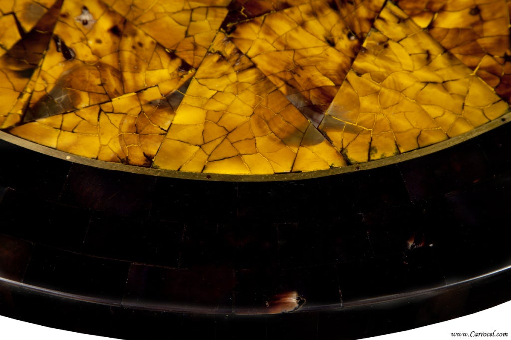 American Gilded Tortoise Shell Top Pedestal Console Round End Table