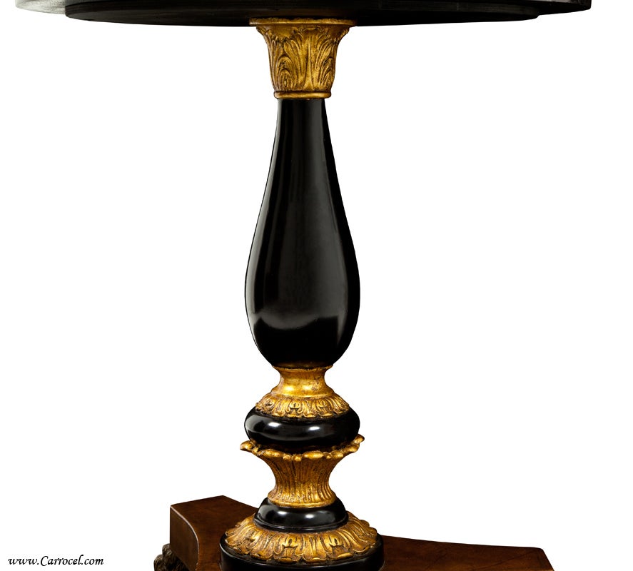 Gilded Tortoise Shell Top Pedestal Console Round End Table In Excellent Condition In North York, ON