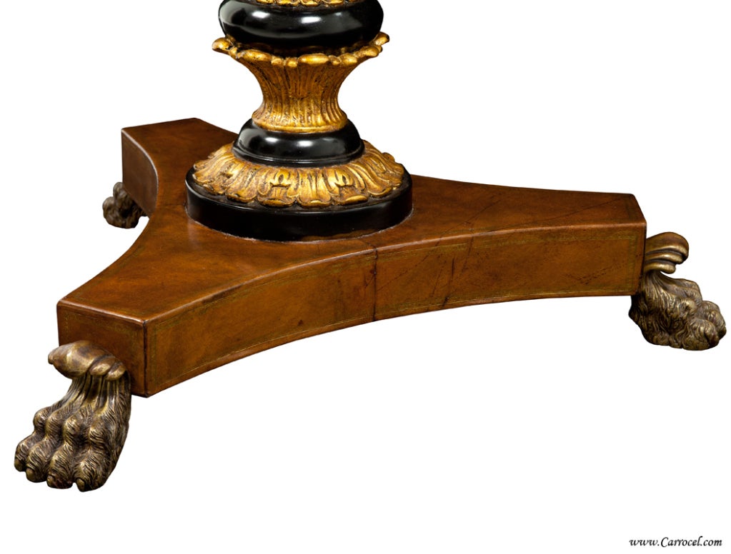 Contemporary Gilded Tortoise Shell Top Pedestal Console Round End Table