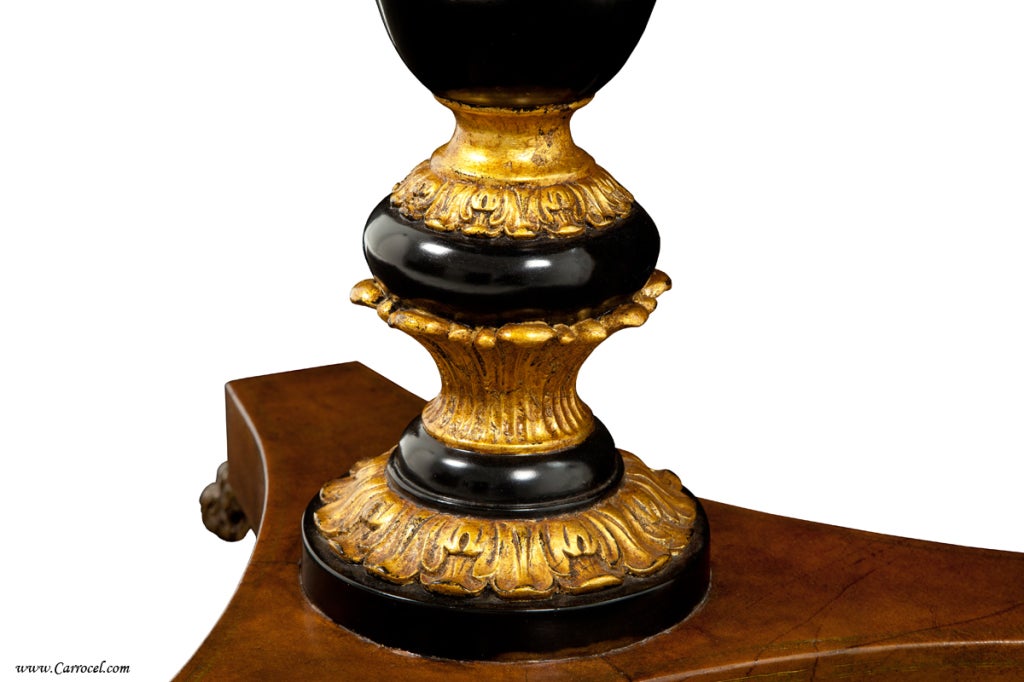 Gilded Tortoise Shell Top Pedestal Console Round End Table 2