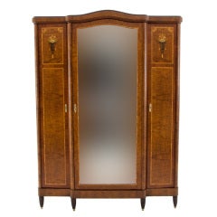 Vintage French Burled Walnut Armoire Wardrobe Made in France
