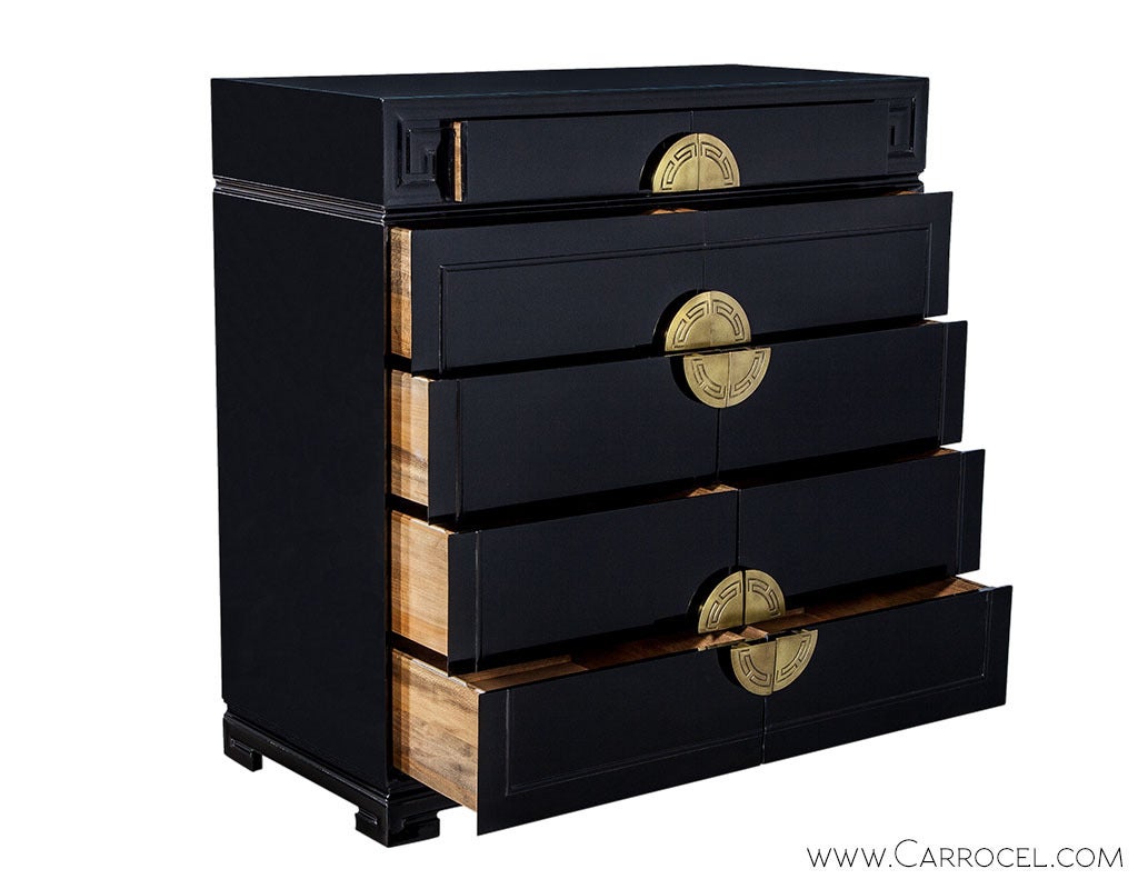 Ebonized Oriental Inspired Greek Key Chest of Drawers For Sale at 1stdibs