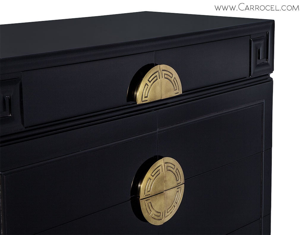 Ebonized Oriental Inspired Greek Key Chest of Drawers For Sale at 1stdibs
