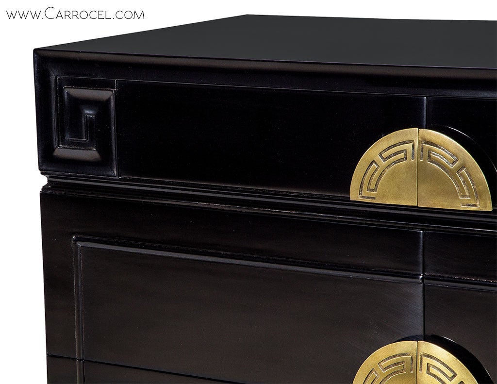 Ebonized Oriental Inspired Greek Key Chest of Drawers For Sale at 1stdibs