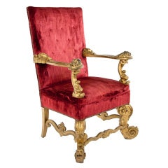 Antique Gilded Carved Gothic Throne Arm Accent Chair