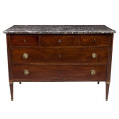 Antique Louis XVI Marble Top Mahogany Commode Chest 1880s