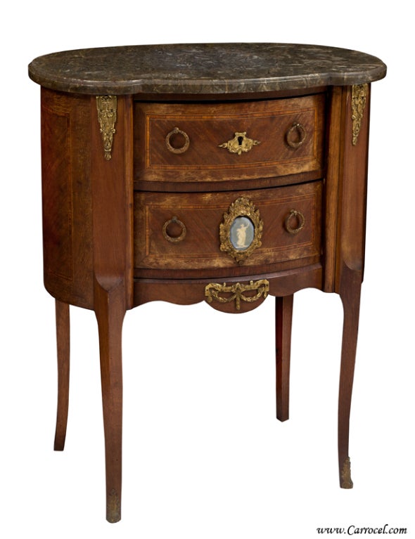 Pair of Antique Louis XV Marble Top End Tables with Brass Accent