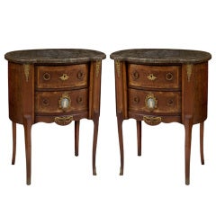Pair of Antique Louis XV Marble Top End Tables with Brass Accent