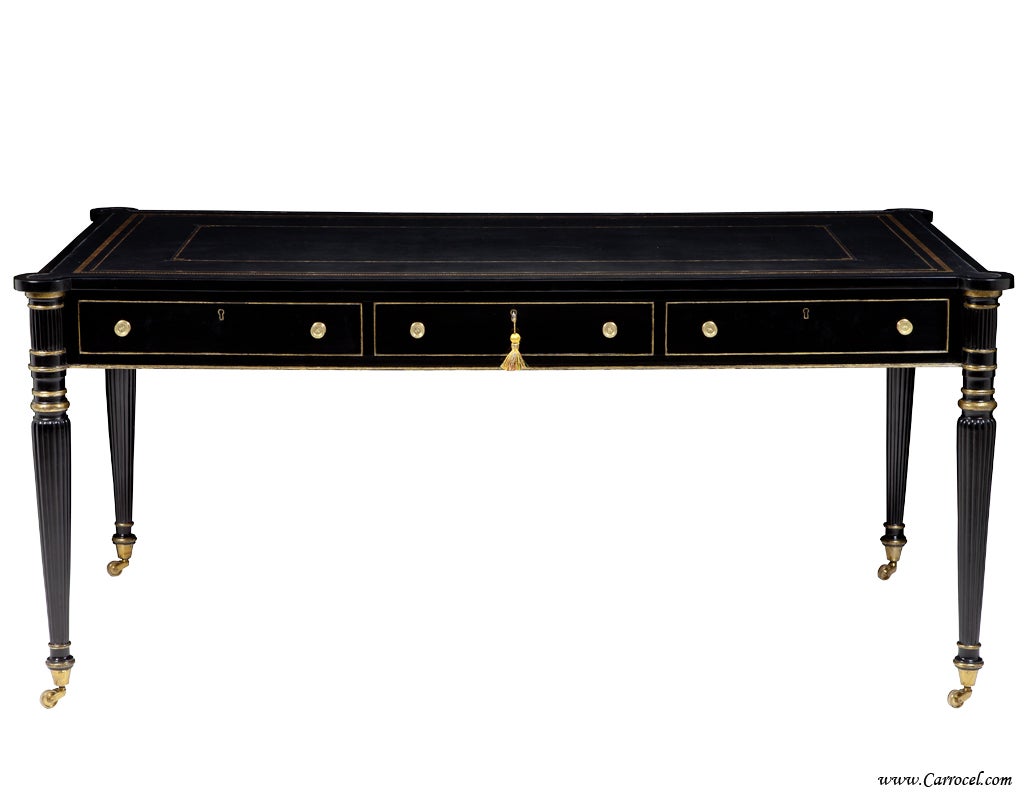 Black Lacquer EJ VICTOR Office Partners Desk with Leather Top