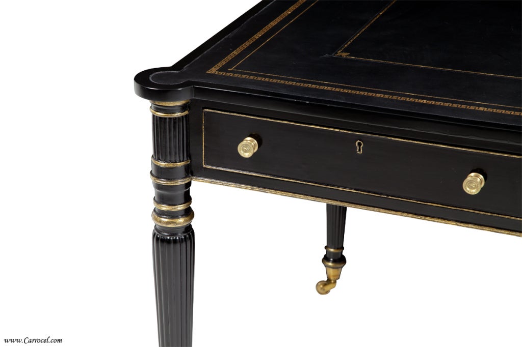 Contemporary Black Lacquer EJ VICTOR Office Partners Desk with Leather Top