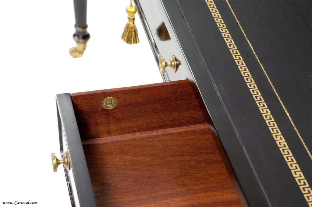 Black Lacquer EJ VICTOR Office Partners Desk with Leather Top 1