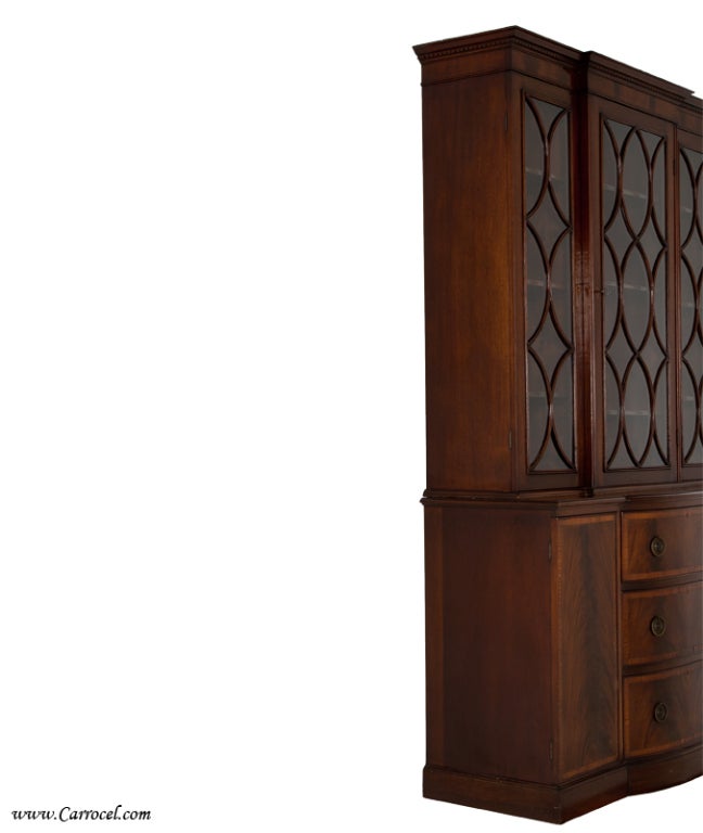 American Antique Federal Mahogany Satinwood China Cabinet Bookcase
