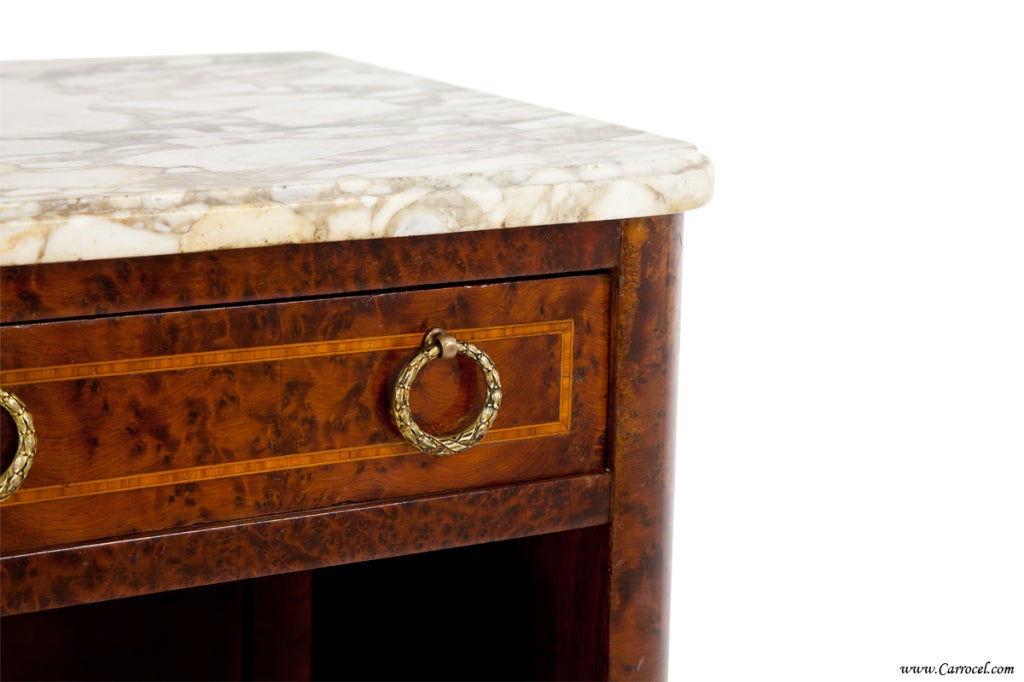 20th Century Antique Rosewood/Walnut Marble Top End Table Nightstand - France