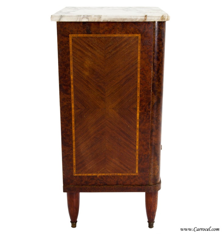 Antique Rosewood/Walnut Marble Top End Table Nightstand - France 1