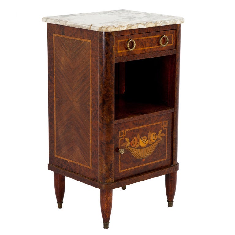 Antique Rosewood/Walnut Marble Top End Table Nightstand - France