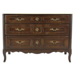Antique Marble Top French Country Walnut Chest Commode