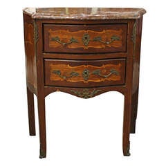 Antique Marble Top Louis XV Inlaid End Table Commode