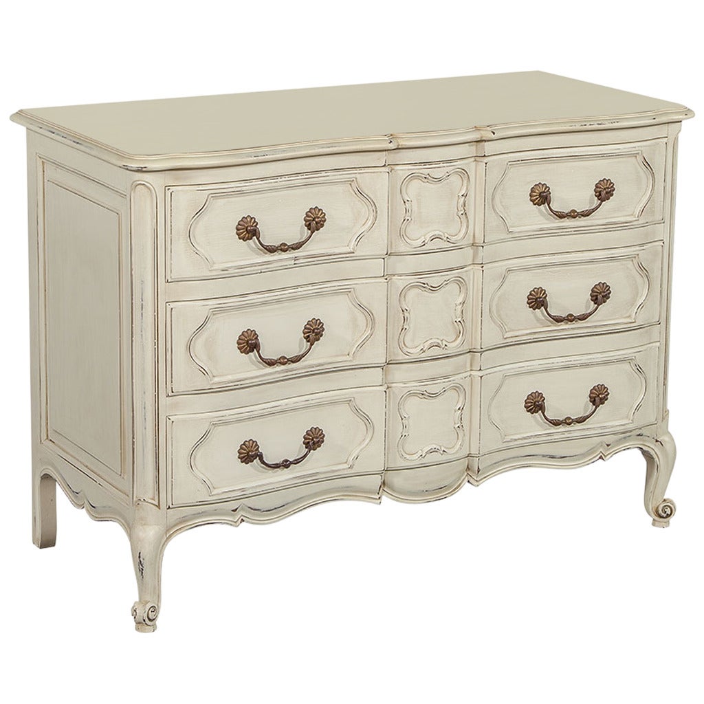 French Provincial  Ivory Serpentine Commode
