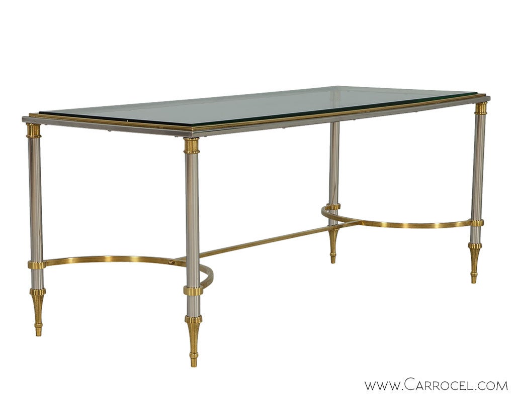 American Maison Jansen Style Cocktail Table in Brass and Steel