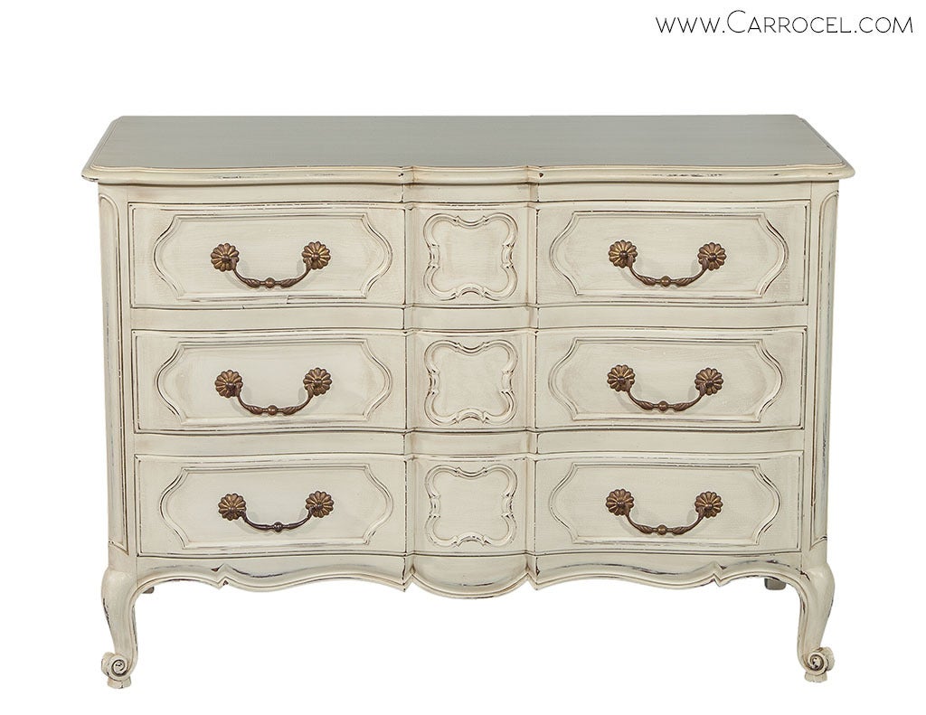 American French Provincial  Ivory Serpentine Commode